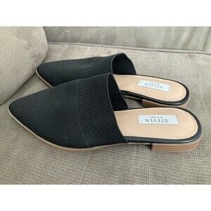 Steven New York Vende Slide Mules Flats Slip On 9.5 Black Stretch Fabric